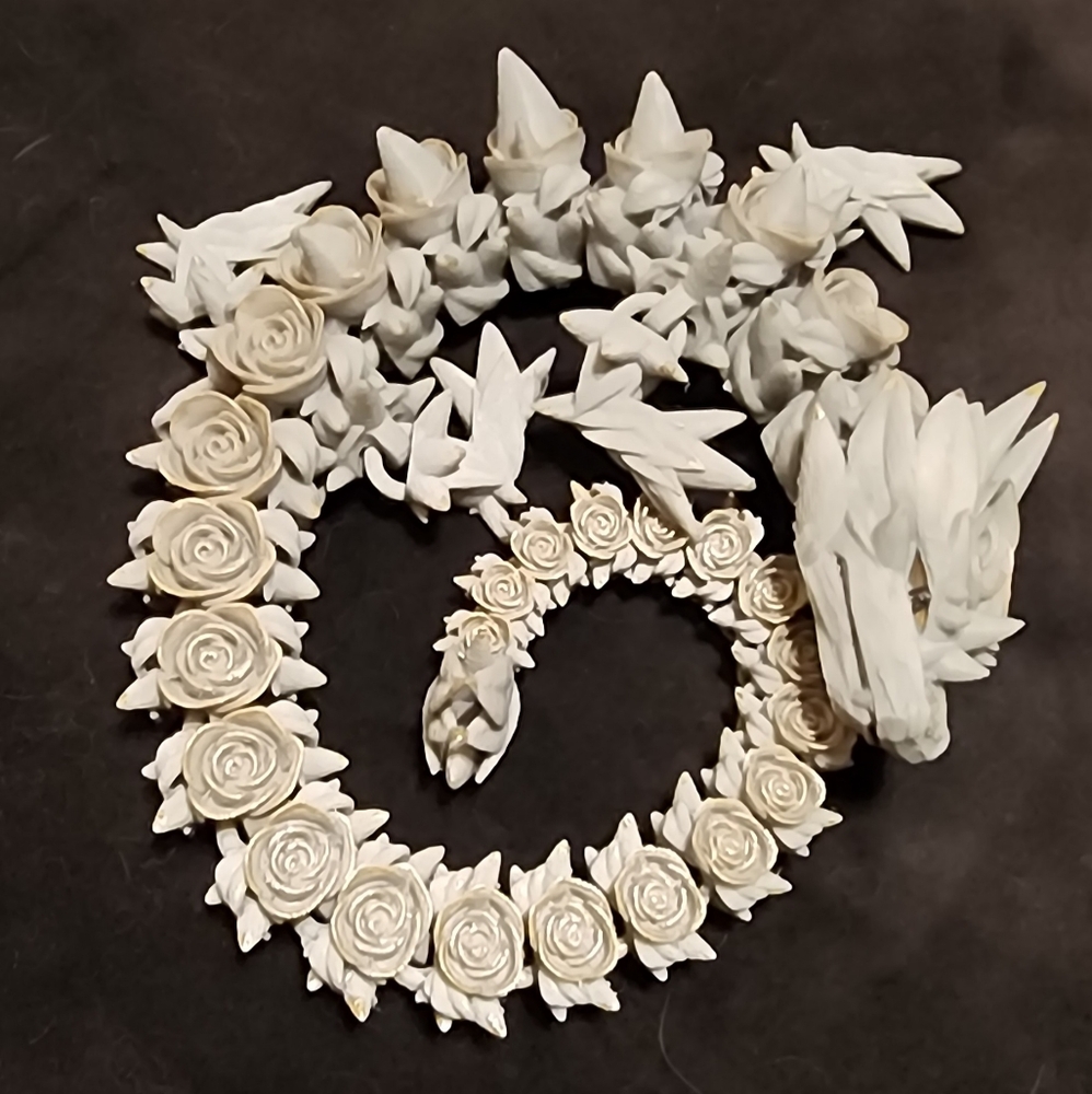 3d Printed Aritculated Grey Rose Dragon with Gold Accents